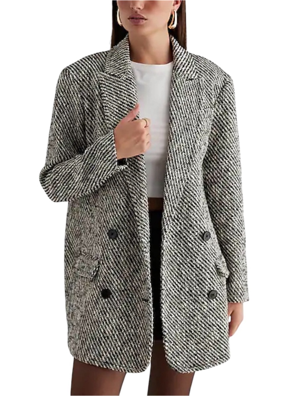 Express Black and White Tweed Double Breasted Jacket Oversized XL